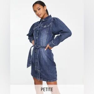 Miss Selfridge Petite Belted Shirt Dress in Mid Wash-Blue